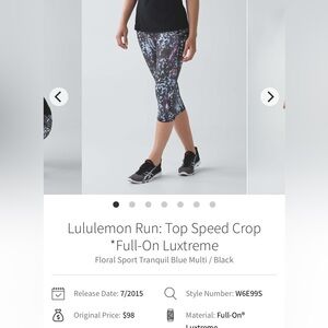 Lululemon Run Full On Luxtreme Cropped Leggings Size 8